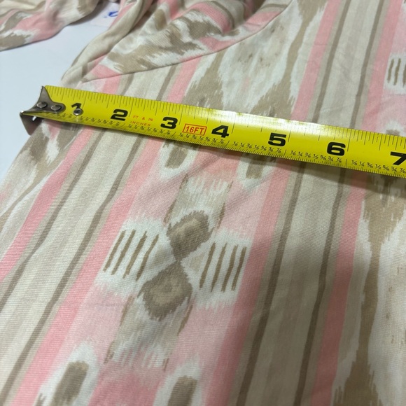 Ruby Rd. women's apparel tunic with a pink, beige, and gray ikat pattern. - Picture 5 of 8